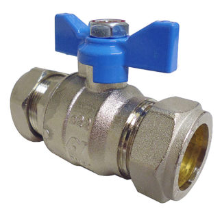 Altecnic Intaball Ball Valve 22mm with Blue Butterfly Handle, Side Photo